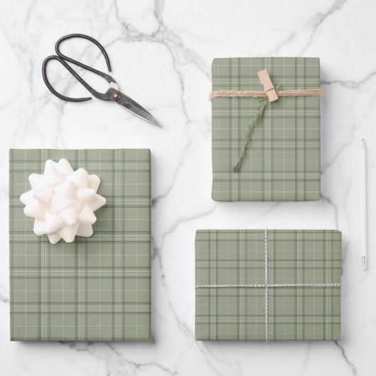 Feuille De Papier Cadeau Pine Deer Plaid - sauge vert cabincore tartan. (Recto)