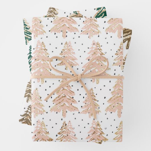 Feuille De Papier Cadeau Pine Forest Gold Speckles (En situation)