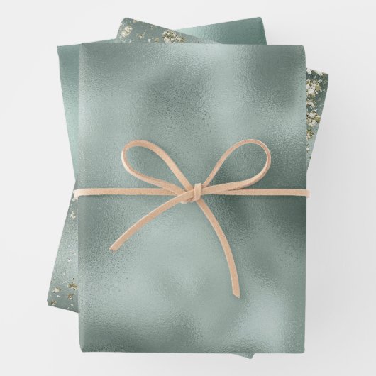 Feuille De Papier Cadeau Pine Green Gold Parties scintillant (En situation)