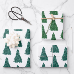 Feuille De Papier Cadeau Pine Tree Noël Motif de vacances Evergreen