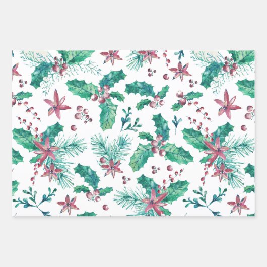 Feuille De Papier Cadeau Pine Twig et Holly Berries (Devant)
