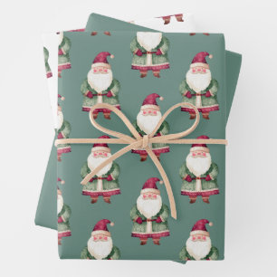 Feuille De Papier Cadeau Pine vert rouge Joyeux Noël Père Noël