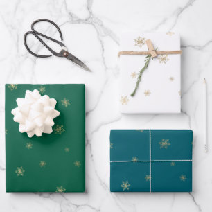 Feuille De Papier Cadeau Pine Vert Turquoise Noël Gold Fluts de neige