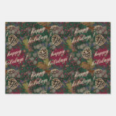 Feuille De Papier Cadeau Pinecones Wreaths Joyeuses fêtes Noël (Devant)