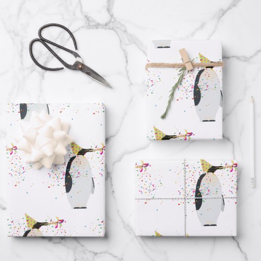 Feuille De Papier Cadeau Pingouin - Animaux ayant une fête (Recto)