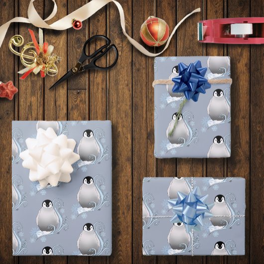 Feuille De Papier Cadeau Pingouin Art Nouveau Snowflakes