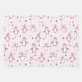 Feuille De Papier Cadeau Pingouin d'hiver menthe rose violet vacances (Devant 2)