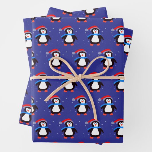 Feuille De Papier Cadeau Pingouin hivernal neige (En situation)