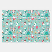 Feuille De Papier Cadeau Pingouins de Noël, Snowmen, Père Noël en vert (Devant 3)