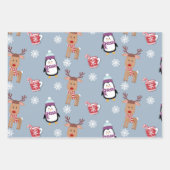 Feuille De Papier Cadeau Pingouins et rennes de Noël (Devant)