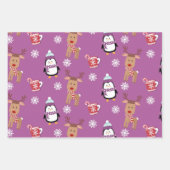 Feuille De Papier Cadeau Pingouins et rennes de Noël (Devant 3)