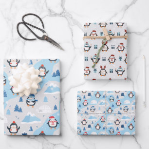 Feuille De Papier Cadeau Pingouins mignons