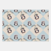 Feuille De Papier Cadeau Pingouins mignons pour fille Bilingue Joyeux anniv (Devant 2)