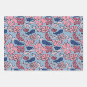 Feuille De Papier Cadeau Pink and Blue Hand Drake Floral Block Print (Devant 2)