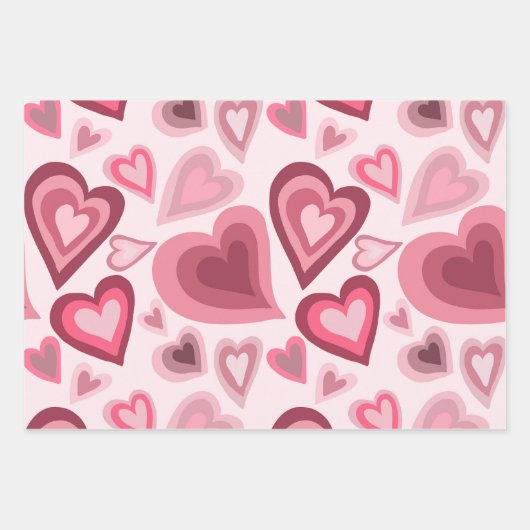 Feuille De Papier Cadeau Pink and Red Layered Heart Pattern (Devant)