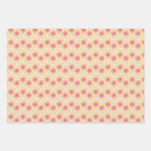 Feuille De Papier Cadeau pink and yellow retro flower (Devant)