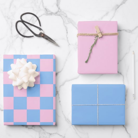 Feuille De Papier Cadeau Pink Blue Checkerboard Baby Shower Mod  (Recto)