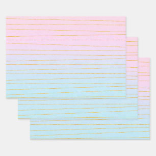 Feuille De Papier Cadeau Pink Blue Pastel dégradé avec Gold Lines