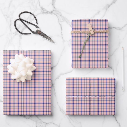 Feuille De Papier Cadeau Pink Blue Plaid Classic Pattern Retro (Recto)
