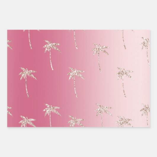Feuille De Papier Cadeau Pink Blush Gold Parties scintillant Palm Trees Omb (Devant)