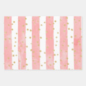 Feuille De Papier Cadeau Pink Blush Stripes with Faux Gold Confeti (Devant 3)