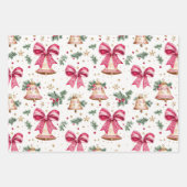 Feuille De Papier Cadeau Pink Bows Gold Bells Noël (Devant 2)