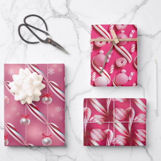 Feuille De Papier Cadeau Pink brillant et Pepperment Candy Lane (Recto)