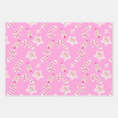 Feuille De Papier Cadeau Pink Christmas- Candy Canes, Stars & Trees Pattern (Devant)