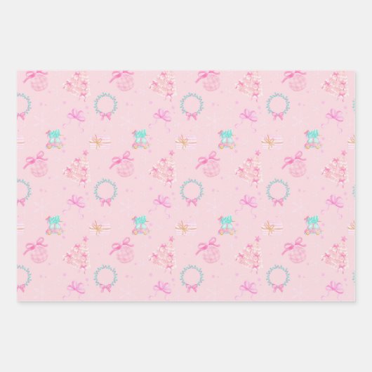 Feuille De Papier Cadeau Pink Christmas Coquette Bow Seamless Pattern (Devant)