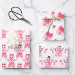 Feuille De Papier Cadeau Pink Christmas Girl Gingerbread Sucre de canne Cad<br><div class="desc">Enveloppez vos cadeaux avec ce papier d'emballage cool,  avec des éléments de thème de Noël roses.</div>