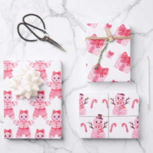 Feuille De Papier Cadeau Pink Christmas Girl Gingerbread Sucre de canne Cad