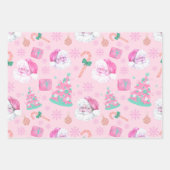 Feuille De Papier Cadeau Pink Christmas Santa Clau & Tree Seamless Pattern (Devant 3)