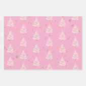 Feuille De Papier Cadeau Pink Christmas Tree Gold Snowflakes (Devant)