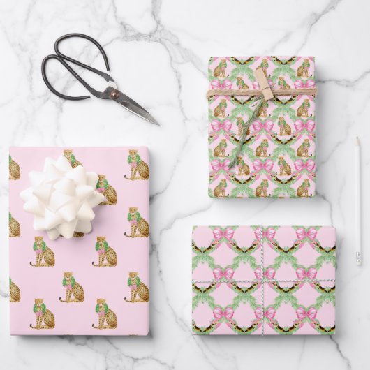 Feuille De Papier Cadeau Pink Coquette Leopard Christmas (Recto)