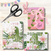 Feuille De Papier Cadeau Pink Dino & Tropical Leaves Custom Gift Wrap