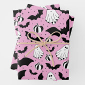 Feuille De Papier Cadeau Pink ghosts, bats and pumpkins (En situation)