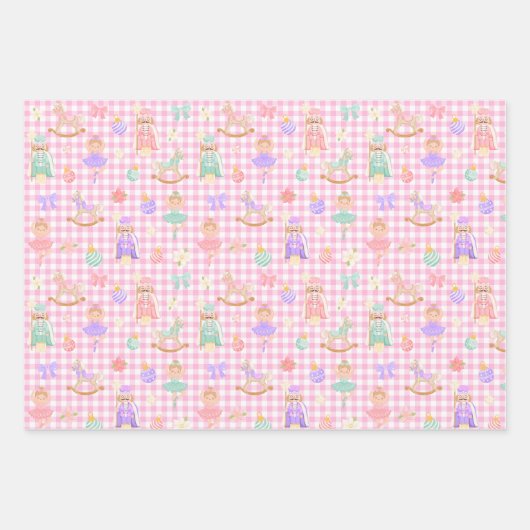 Feuille De Papier Cadeau Pink Gingham Nutcracker Birthday (Devant)