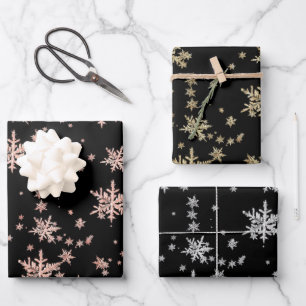 Feuille De Papier Cadeau Pink Gold Jaune Or Silver Flammes de neige Noir