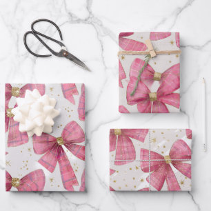 Feuille De Papier Cadeau Pink Gold Plaid Bains Noël