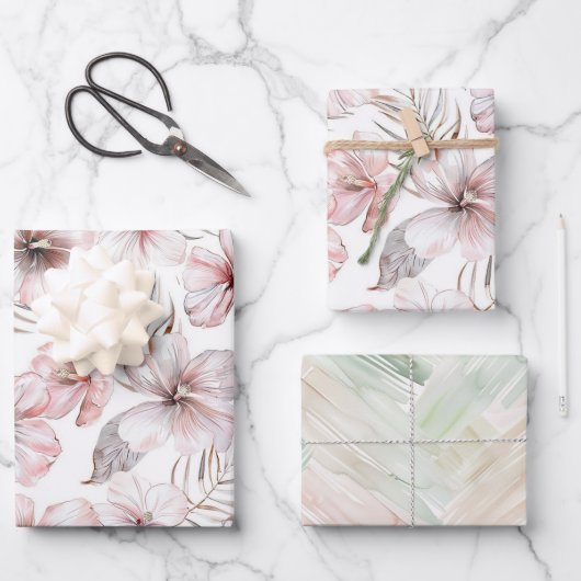 Feuille De Papier Cadeau Pink Hibiscus Flowers Birthday (Recto)