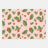 Feuille De Papier Cadeau Pink Holly Gift Wrap (Devant 3)
