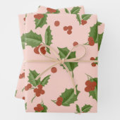 Feuille De Papier Cadeau Pink Holly Gift Wrap (En situation)