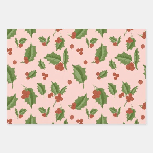Feuille De Papier Cadeau Pink Holly Gift Wrap (Devant)