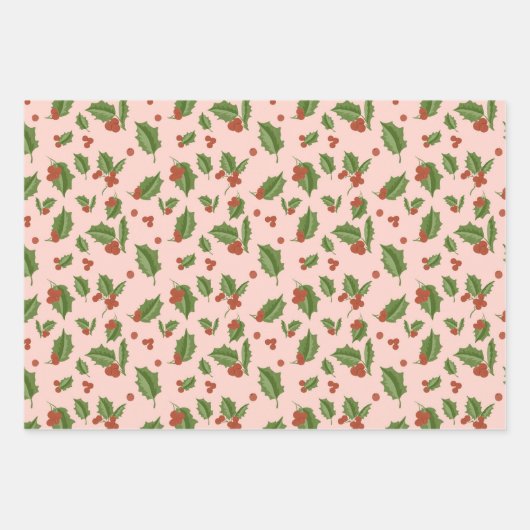 Feuille De Papier Cadeau Pink Holly Gift Wrap (Devant)