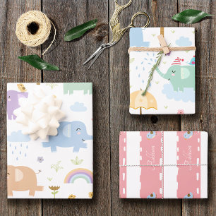 Feuille De Papier Cadeau Pink Pastel Elephant Motif pour Little Girl Party