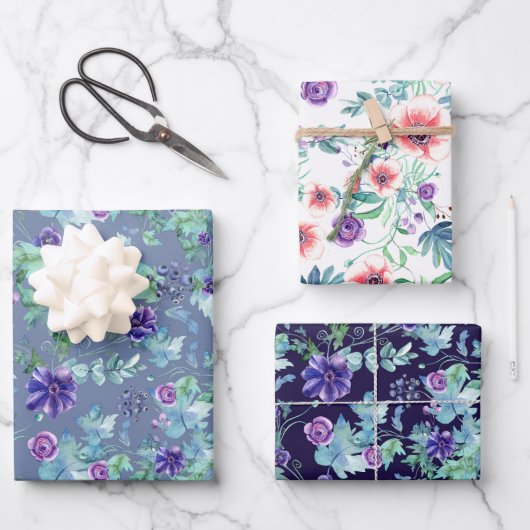 Feuille De Papier Cadeau Pink Purple Anemones Spring Fête des mariées extér (Recto)