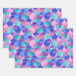 Feuille De Papier Cadeau Pink Purple Blue Aquarelle Turquoise Étales de sir