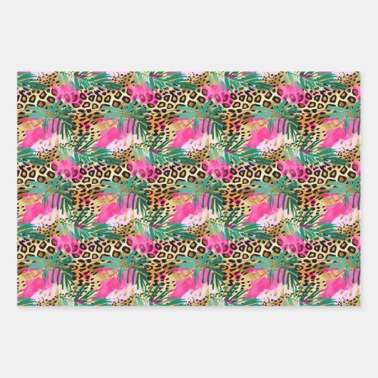 Feuille De Papier Cadeau Pink Safari Animaux imprimés de fourrure Motif Amu (Devant 3)