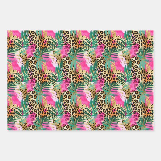 Feuille De Papier Cadeau Pink Safari Animaux imprimés de fourrure Motif Amu (Devant 2)