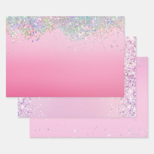 Feuille De Papier Cadeau Pink Silver Glitzy Sparkle Confetti Christmas (Lot)